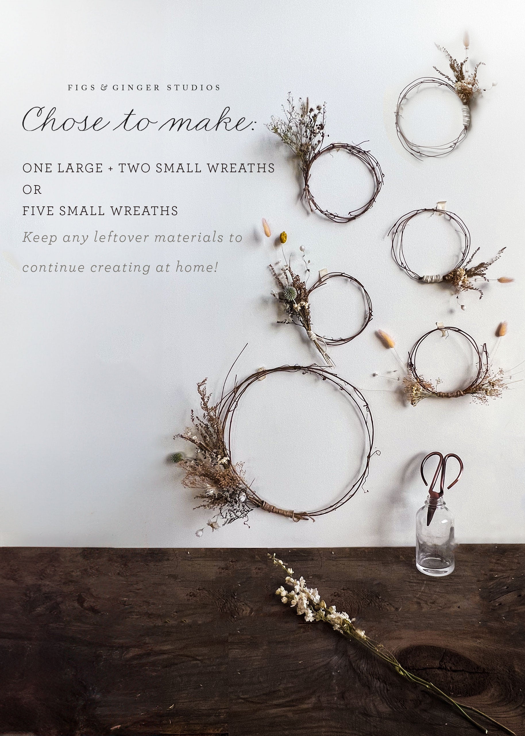 6 small wreaths and one large wreath with a description of what options you can purchase, which is either 1 large and 2 small, or 5 small