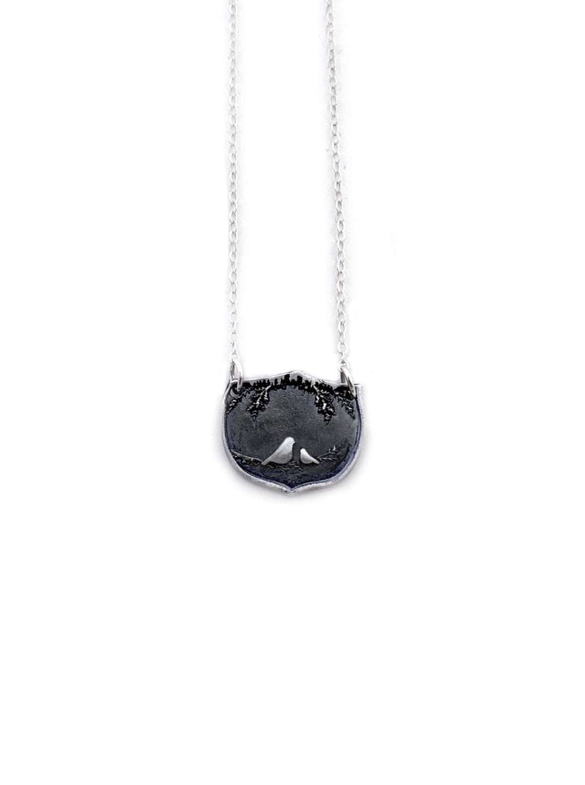 Mother Bird and 1 Baby Bird Shield Necklace
